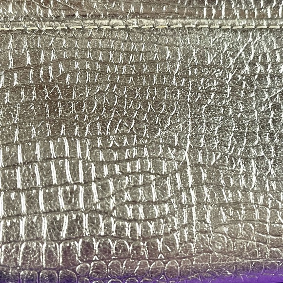 Lauren Merkin Metallic Silver Croc Embossed Leather Clutch Bag